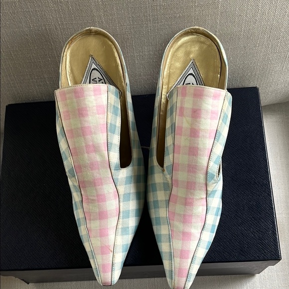 Rare Vintage Versace Pastel Checkered Women's Mules - Picture 2 of 6